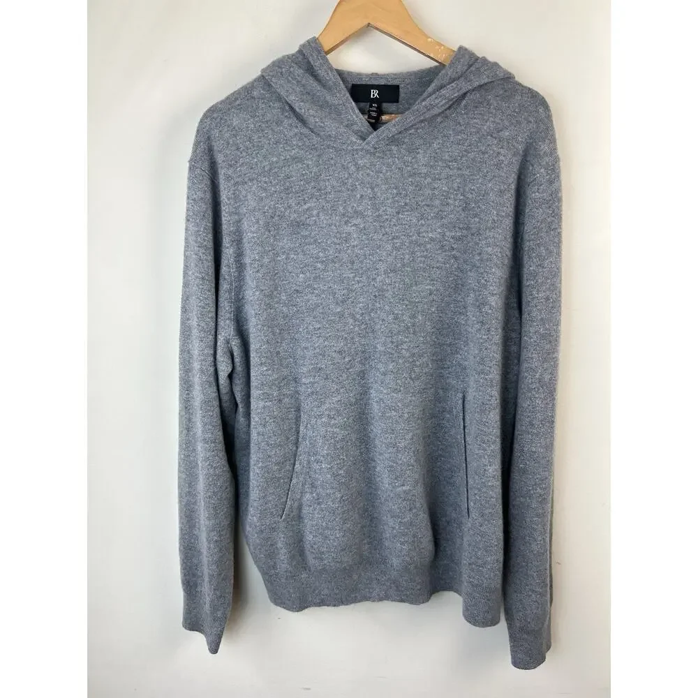 BANANA REPUBLIC Men's 100% Cashmere Gray Hoodie Sweater Pocket Sz XL New